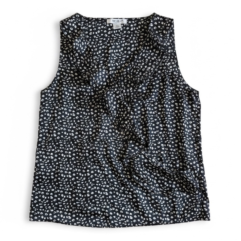WHBM Ruffle Front Sleeveless Blouse Workwear Office Black White Size Medium